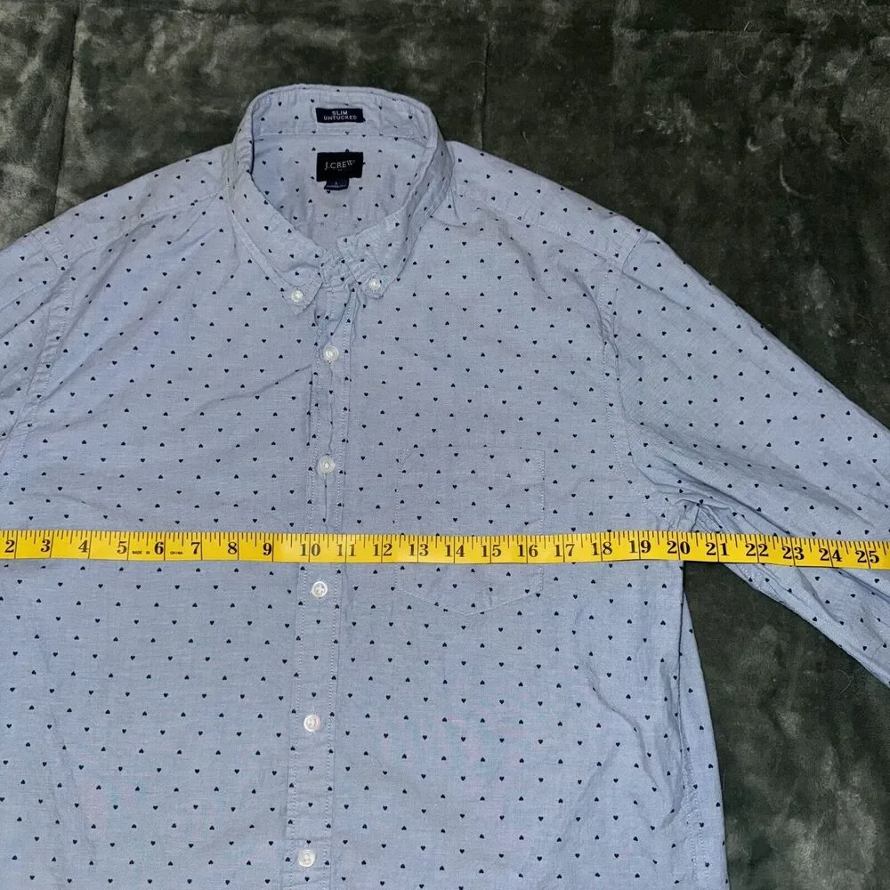 J.Crew Re-Imagined‎ Shirt Men's Large Blue Heart Print Cotton Casual Button-Down